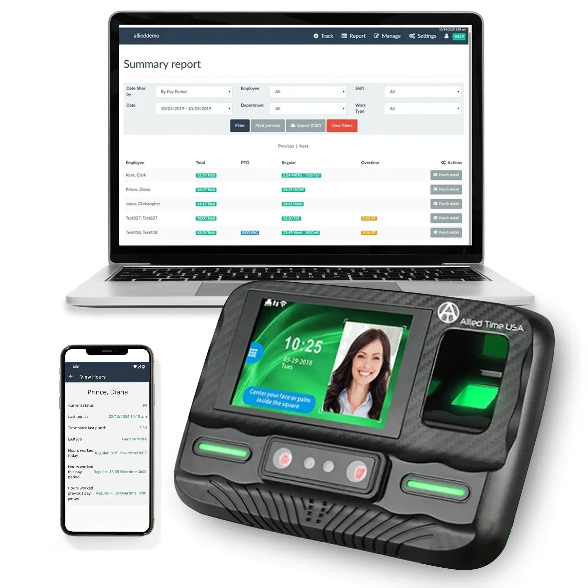 Time Clock Biometric Fingerprint, Face and Palm, WiFi Ready