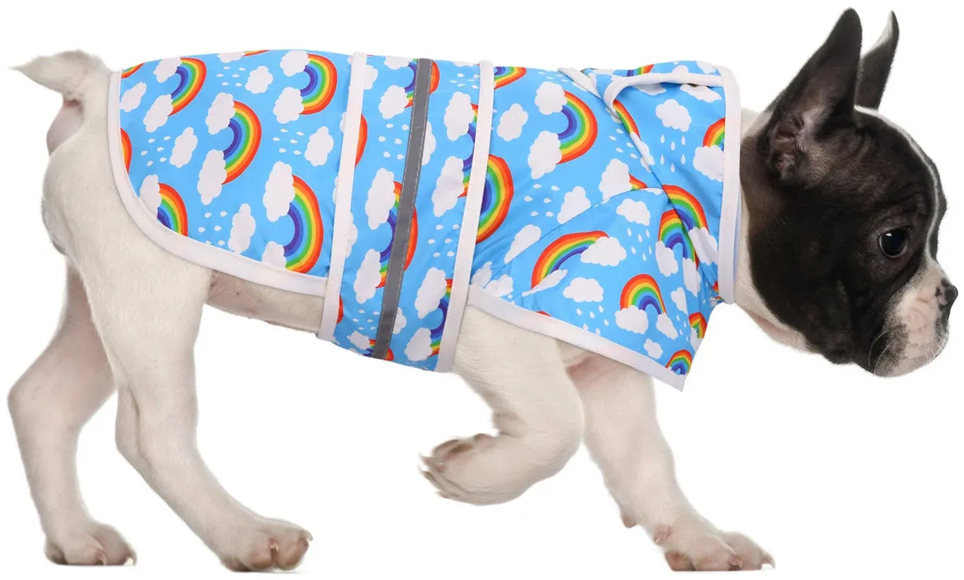 Hde Dog Raincoat Hooded Slicker Poncho for Small to X-Large Dogs and Puppies Rainbows - S