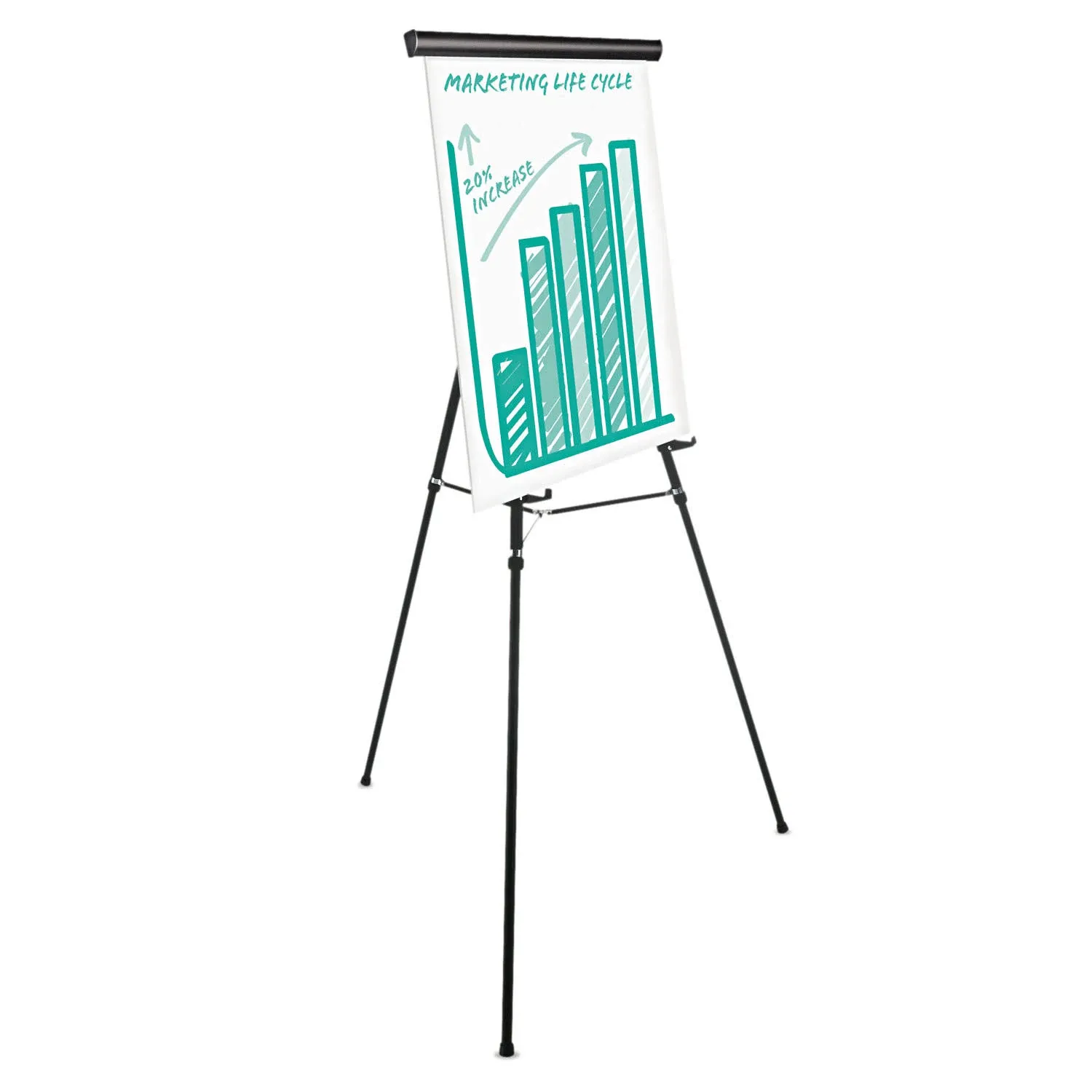 Universal Heavy-Duty Adjustable Presentation Easel, 69&quot; Maximum Height, Metal, Black 