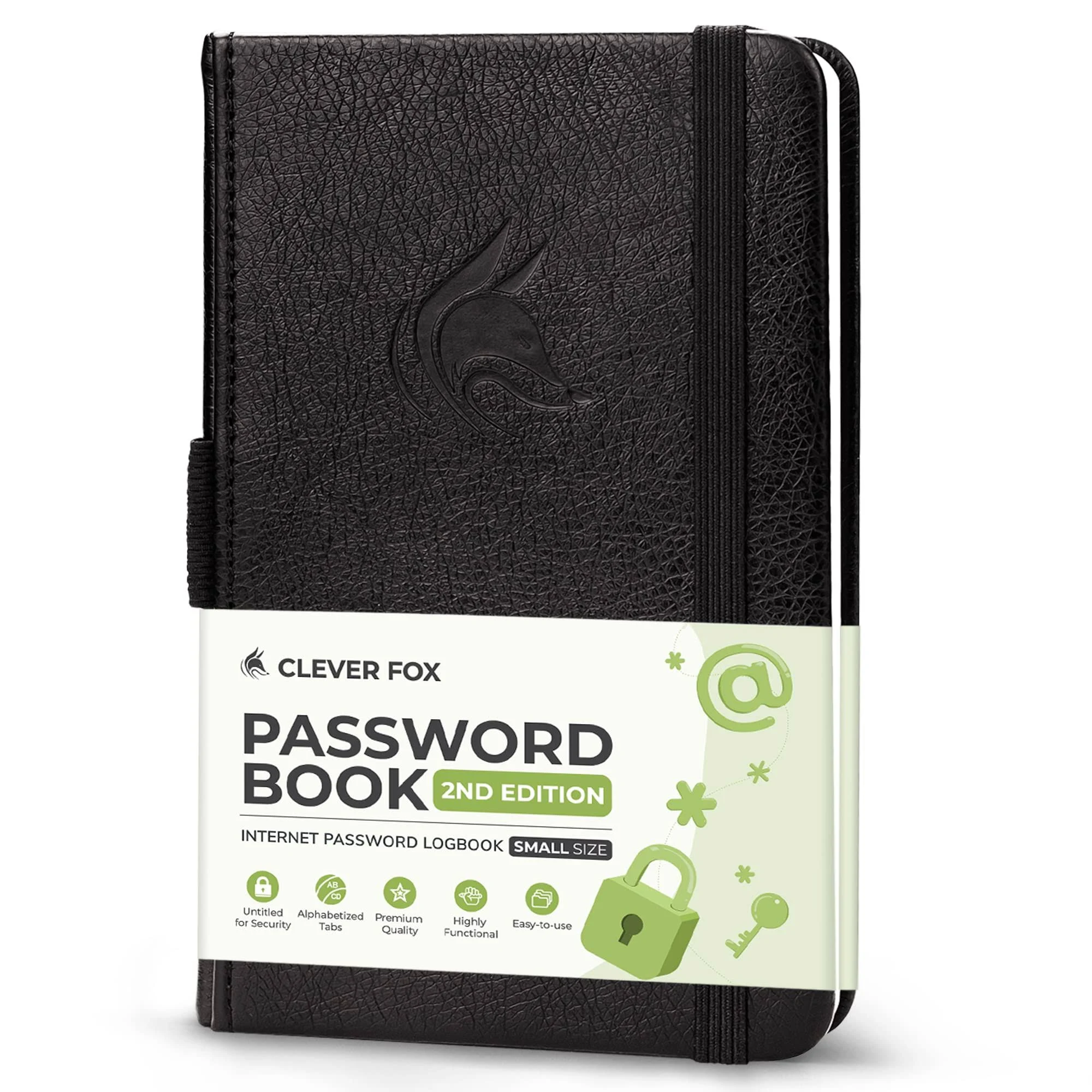 Clever Fox Password Book 2nd Edition Small – Pocket Password Keeper with Alphabetical Tabs – Internet Address Notebook & Login Details Organizer Journal – 3.5x5.6” (Black)