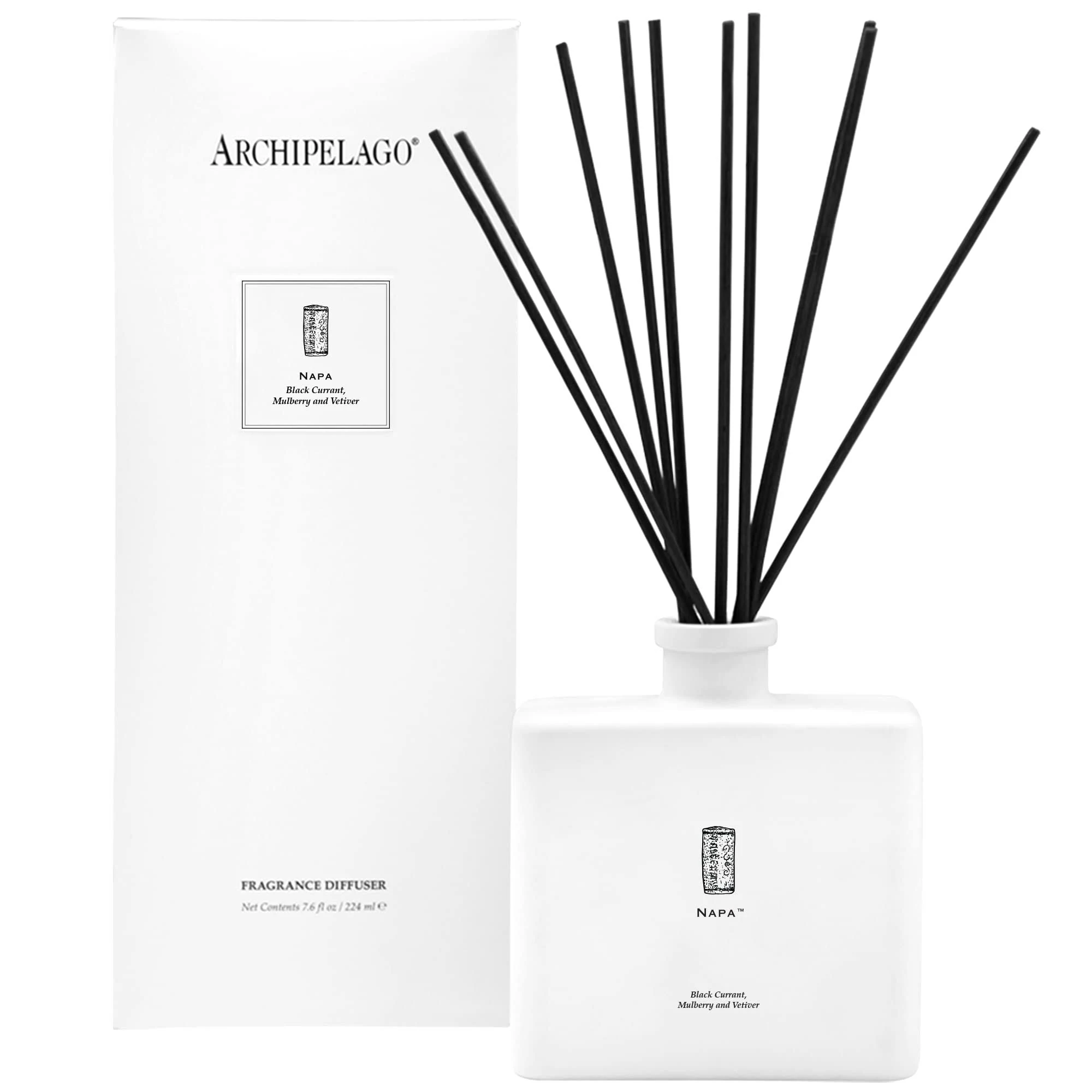 Archipelago Botanicals Napa Reed Diffuser, Includes Fragrance Oil, Elegant Vessel and Diffuser Reeds, Long-Lasting Scent, Perfect for Home Decor (7.6 fl oz)