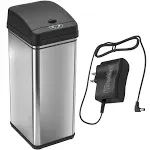 iTouchless 13 Gallon Sensor Trash Can Battery-Free Automatic Bin with Odor Filter, for Kitchen and Office, Black and Stainless Steel, Ac Adapter