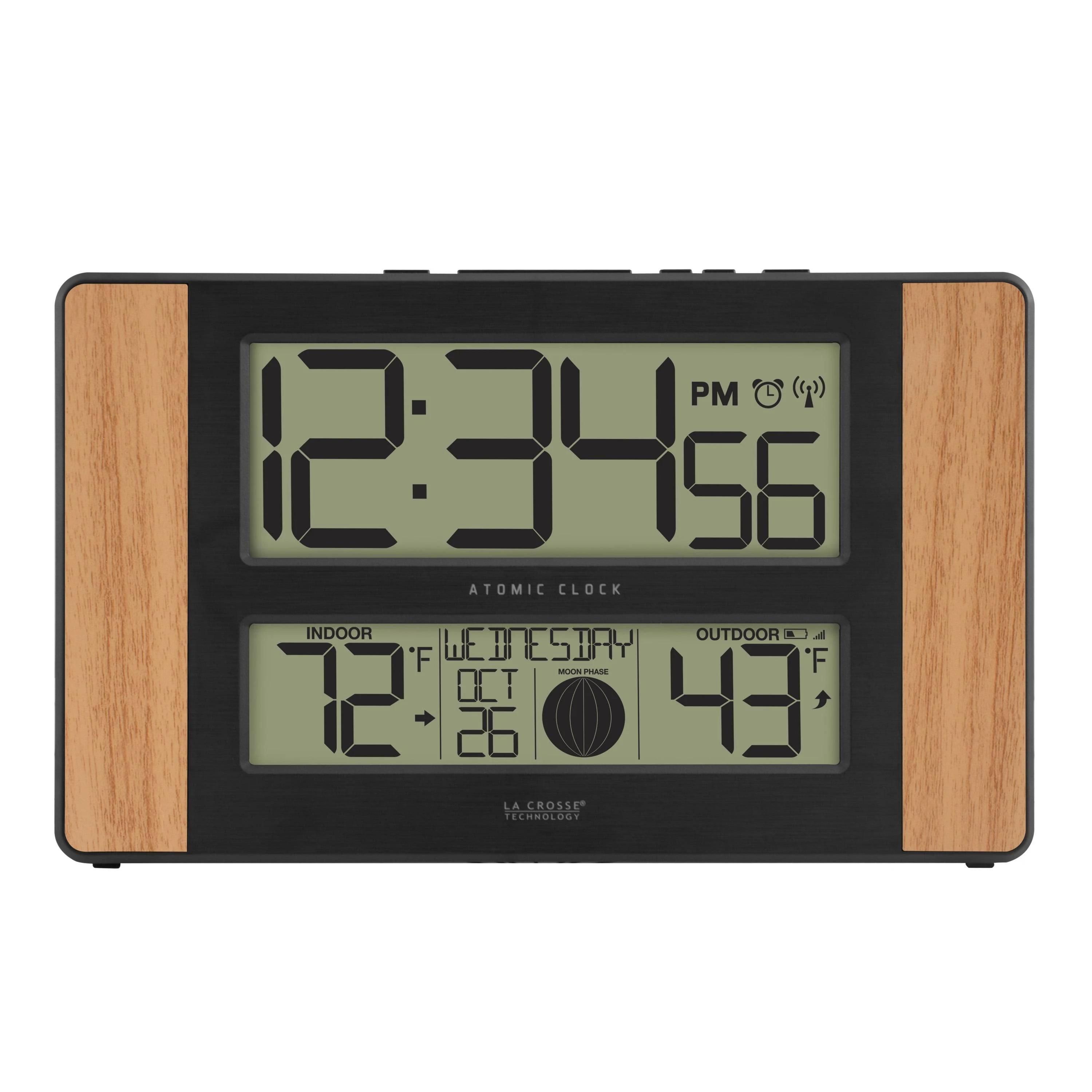 La Crosse Technology 513-1417 Atomic Digital Clock with Outdoor Temperature Oak