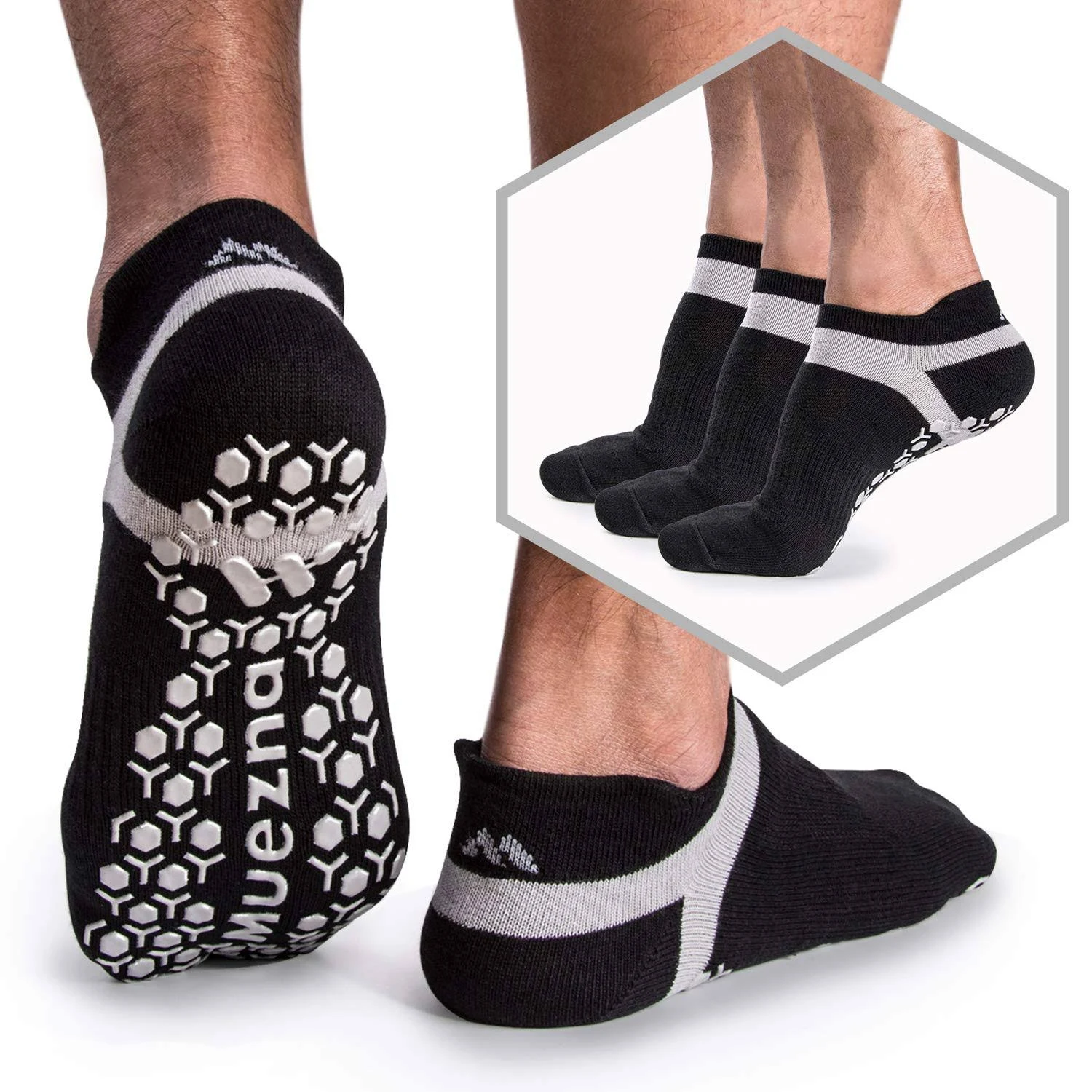 Muezna Men's Non-Slip Yoga Socks, Anti-Skid Pilates, Barre, Bikram Fitness Hospital Slipper Socks with Grips