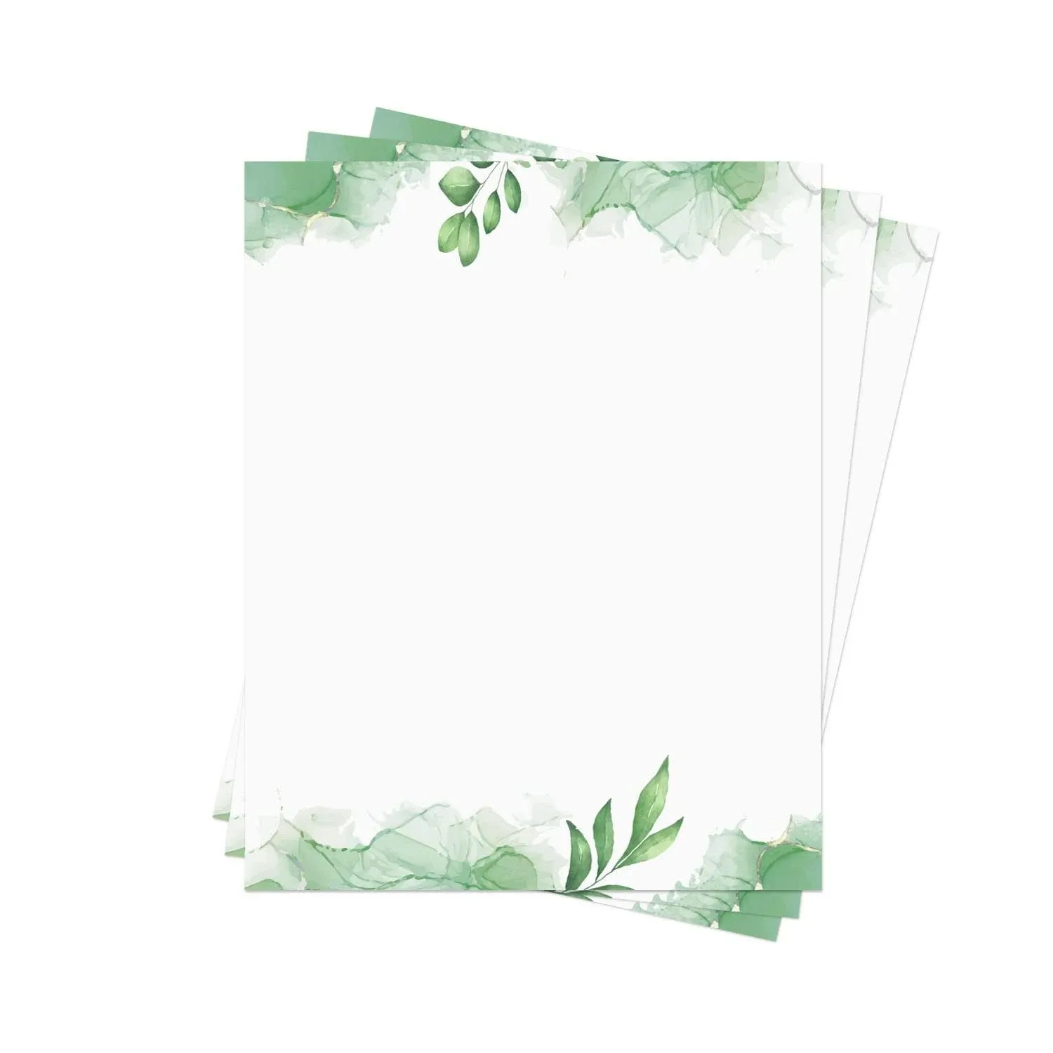 Loose Leaf Paper, Stationery Writing Paper, Greenery Letterhead Paper 8.5 x 11 Inches, 100 Sheets, Elegant Writing Paper, A4 Unpunched Refills Paper for Ring Binder/Discbound, Decorative Printer Paper