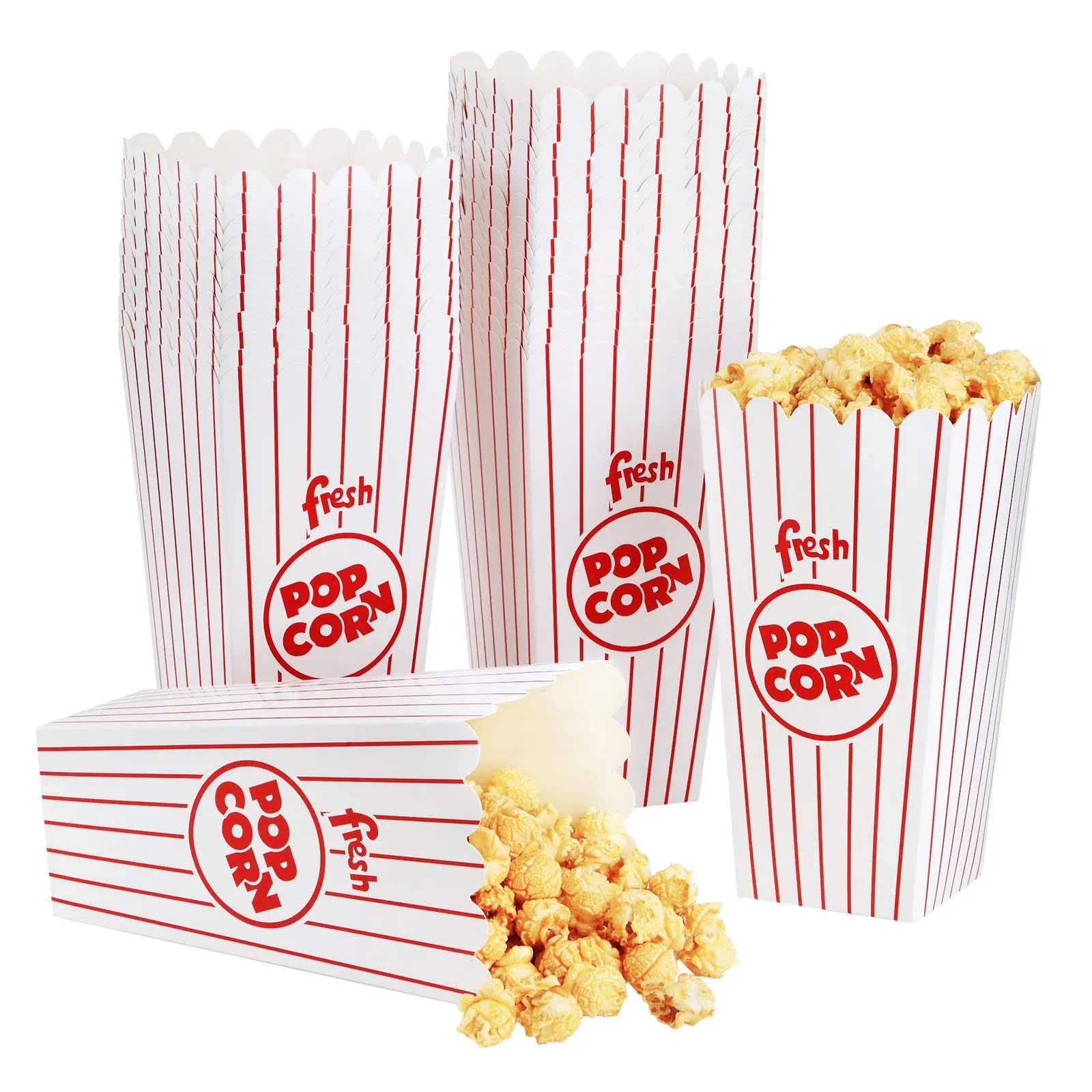 Eupako Popcorn Boxes 100 Pack 7.75 Inch Open-Top Paper Popcorn Box Great for Movie Night or Movie Party Theme, Theater Themed Decorations or Carnival Party Circus Box etc.