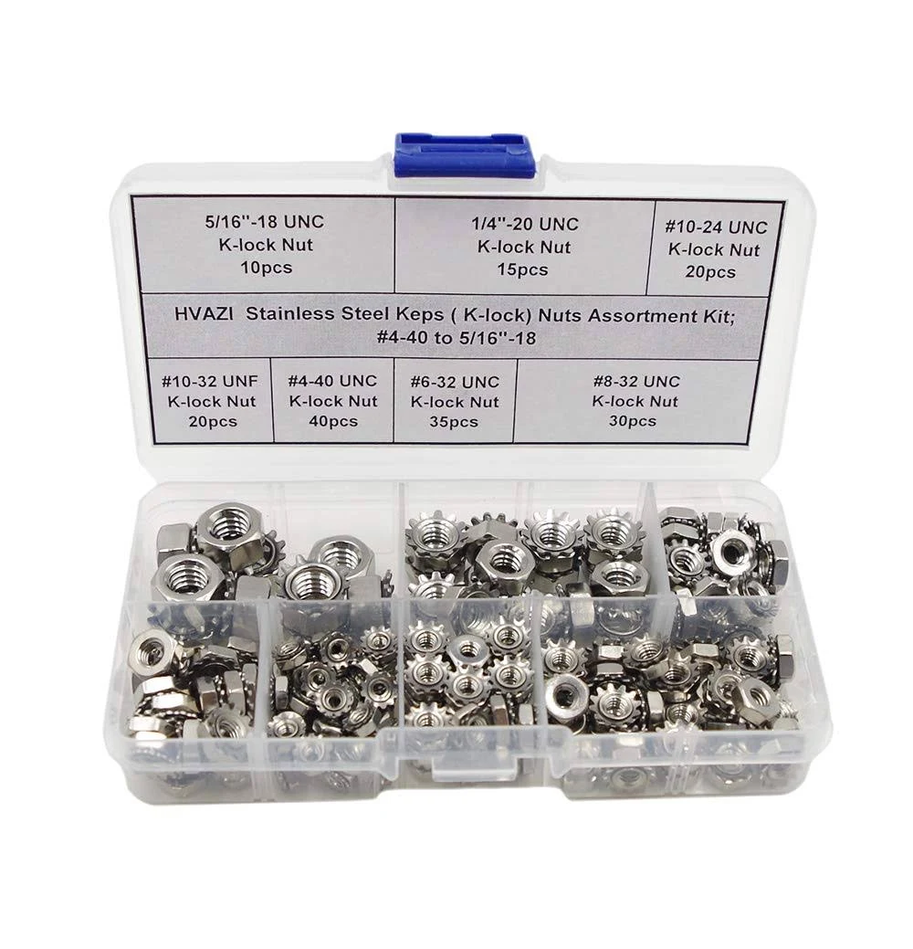 Stainless Steel Keps (K-Lock) Nuts Assortment Kit;#4-40 to 5/16"-18