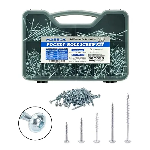 Massca Wood Screws Assortment Kit - Pocket Hole Screws with Plastic Storage B...