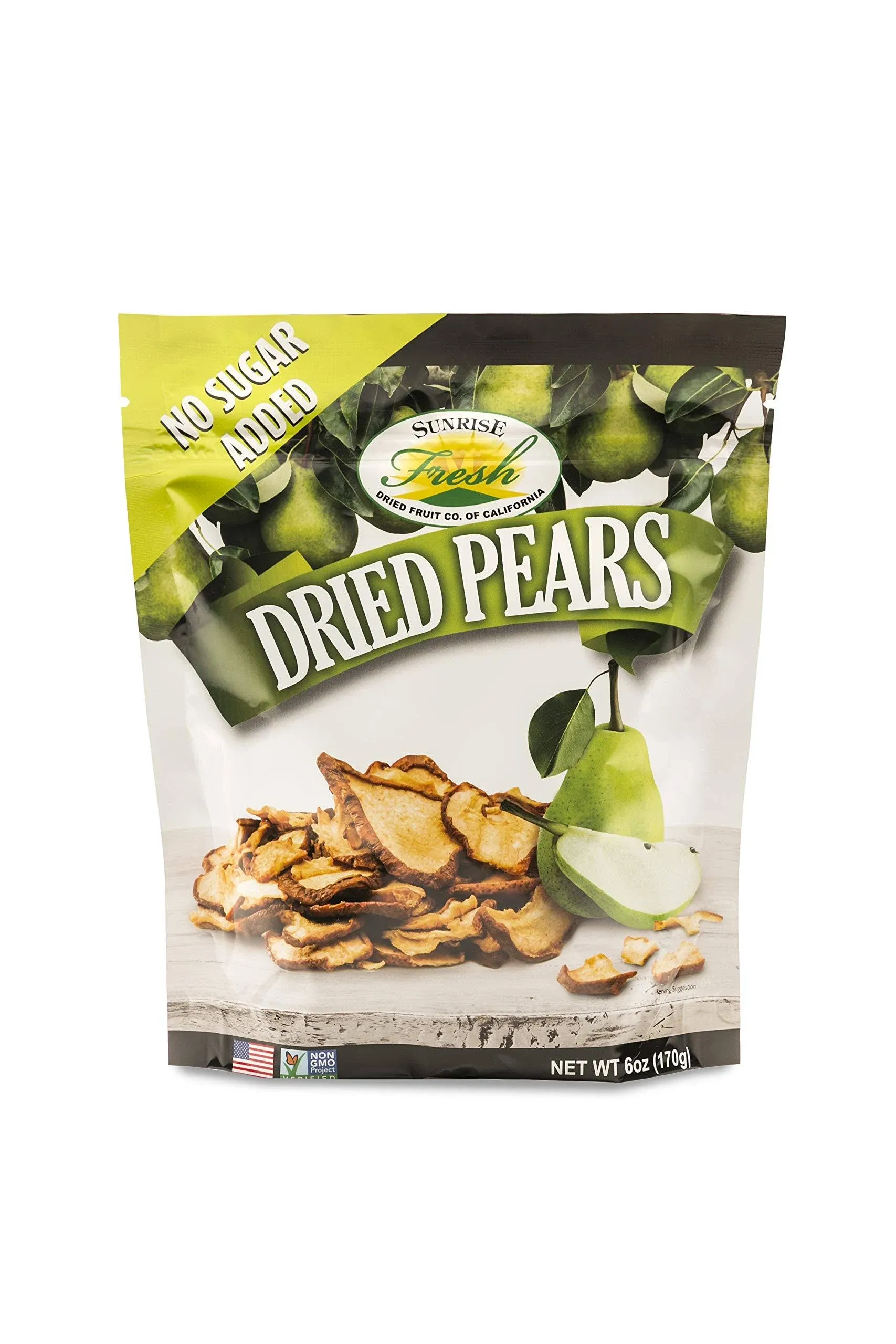 Sunrise Fresh Dried Fruit – Dried California Pears - All-Natural, Dehydrated, Unsweetened, No Added Sugar, Resealable Snack, 6oz Bag