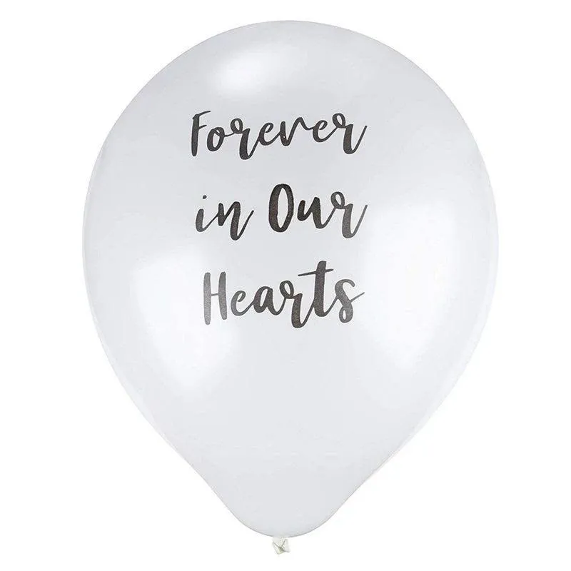 Memorial Balloons -30-Pack White Balloons with BlackForever in Our Hearts Text