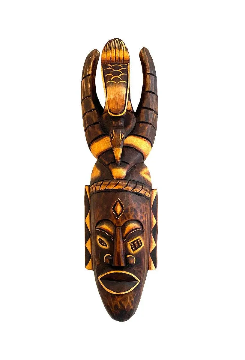 Oma African Mask Wall Hanging Decor for Love & Fortune Wooden Hand Crafted Tiki Tribal Polynesian Mask Home Decor Gift