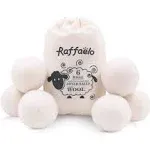 Raffaelo Wool Ball, Wool Dryer Balls XL Premium Reusable Natural Fabric Softener Pet Fur Hair Remover - Set of 6pcs (White)