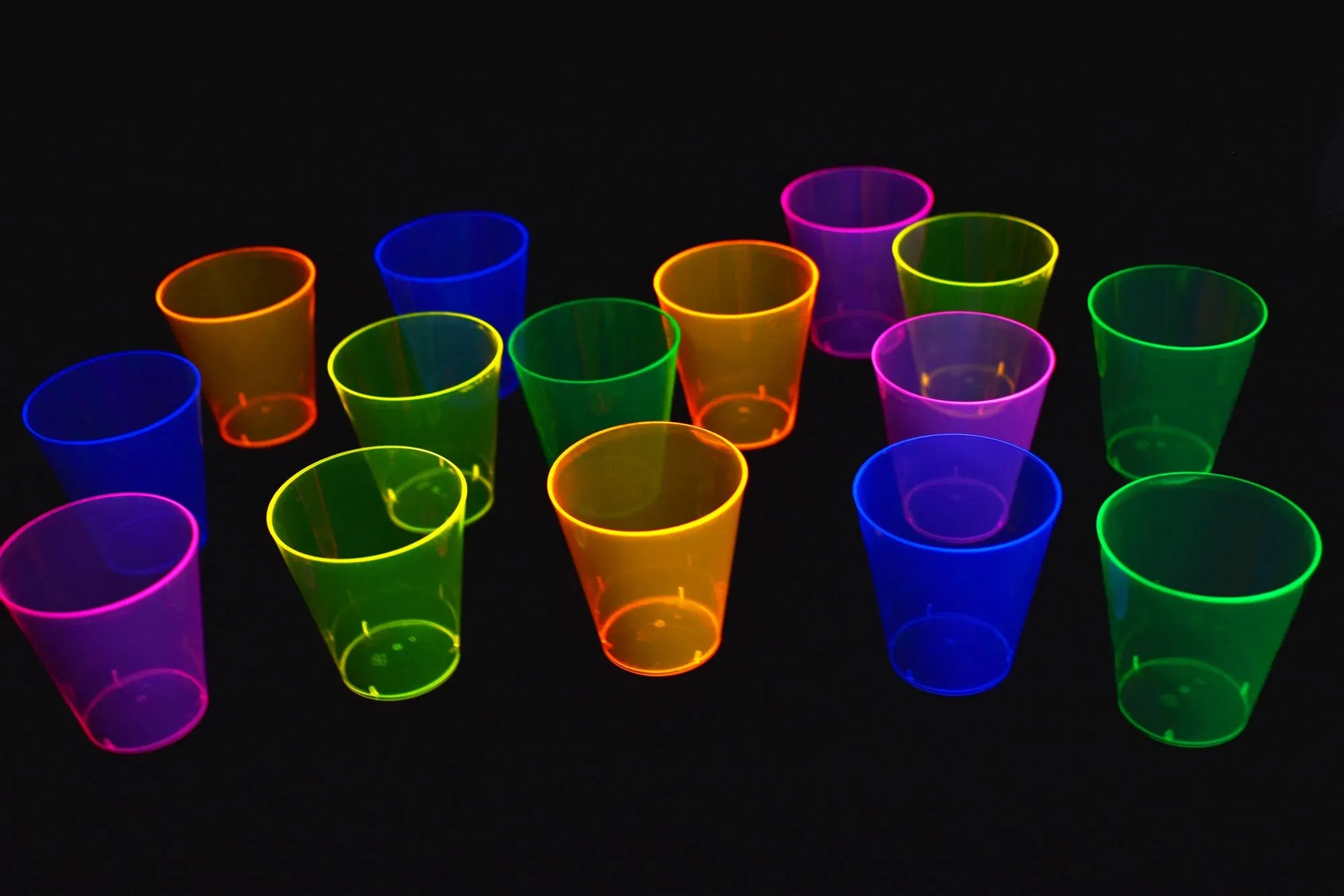 DirectGlow 2oz Neon UV Blacklight Reactive Glow Party Shot Glasses (50-Count, Assorted)