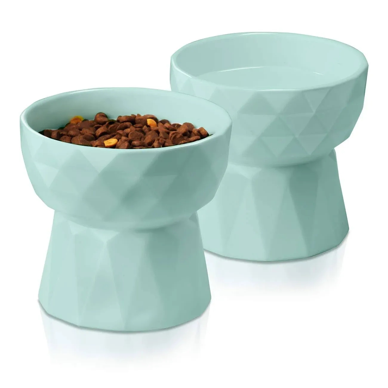 Frewinky Cat Bowls,Ceramic Cat Bowls Anti Vomiting,Raised-Cat Food and Water Bowl Set for Cats and Small Dogs,13.5 Oz,Green