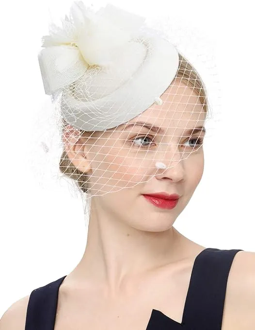 Cizoe Fascinator Hair Clip Pillbox Hat Bowler Feather Flower Veil Wedding Party ...