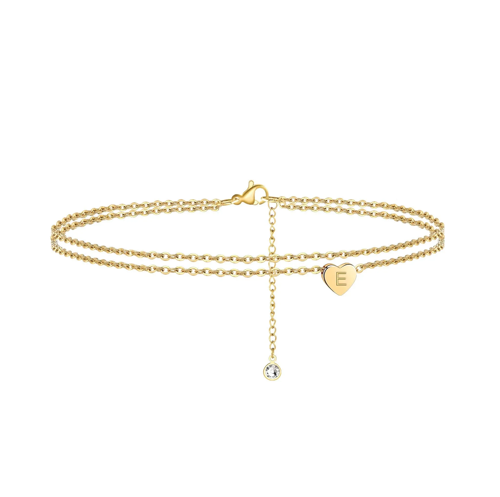 Turandoss Layered Initial Heart Anklet for Girls, 14K Gold Filled Layered Initial Ankle Bracelets for Women Beach Jewelry Anklet