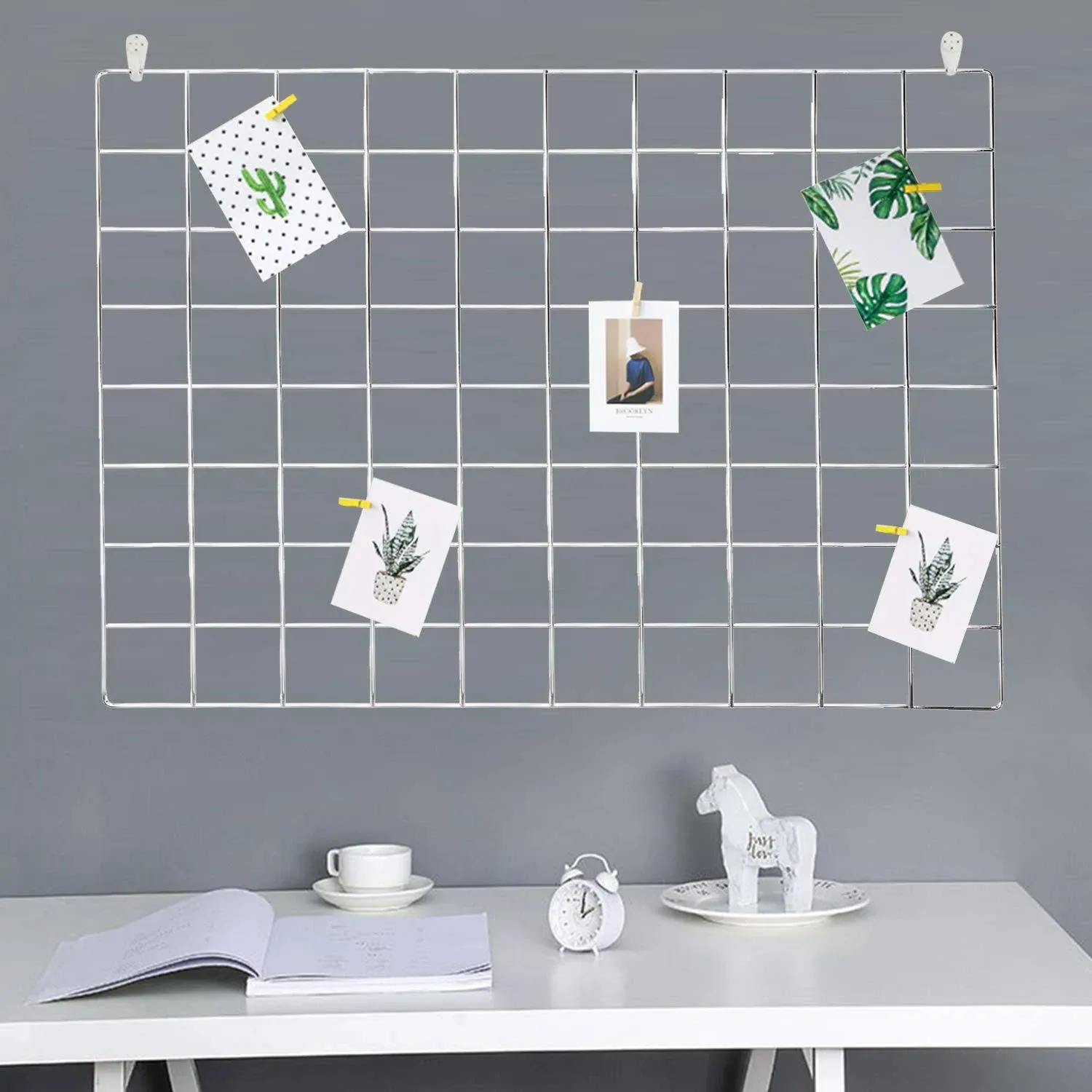 GBYAN Wall Grid Silver Wire Photo Grid Panels Desk Wall Organizer Metal Memo Board, 25.6" x17.7, 2 Pack