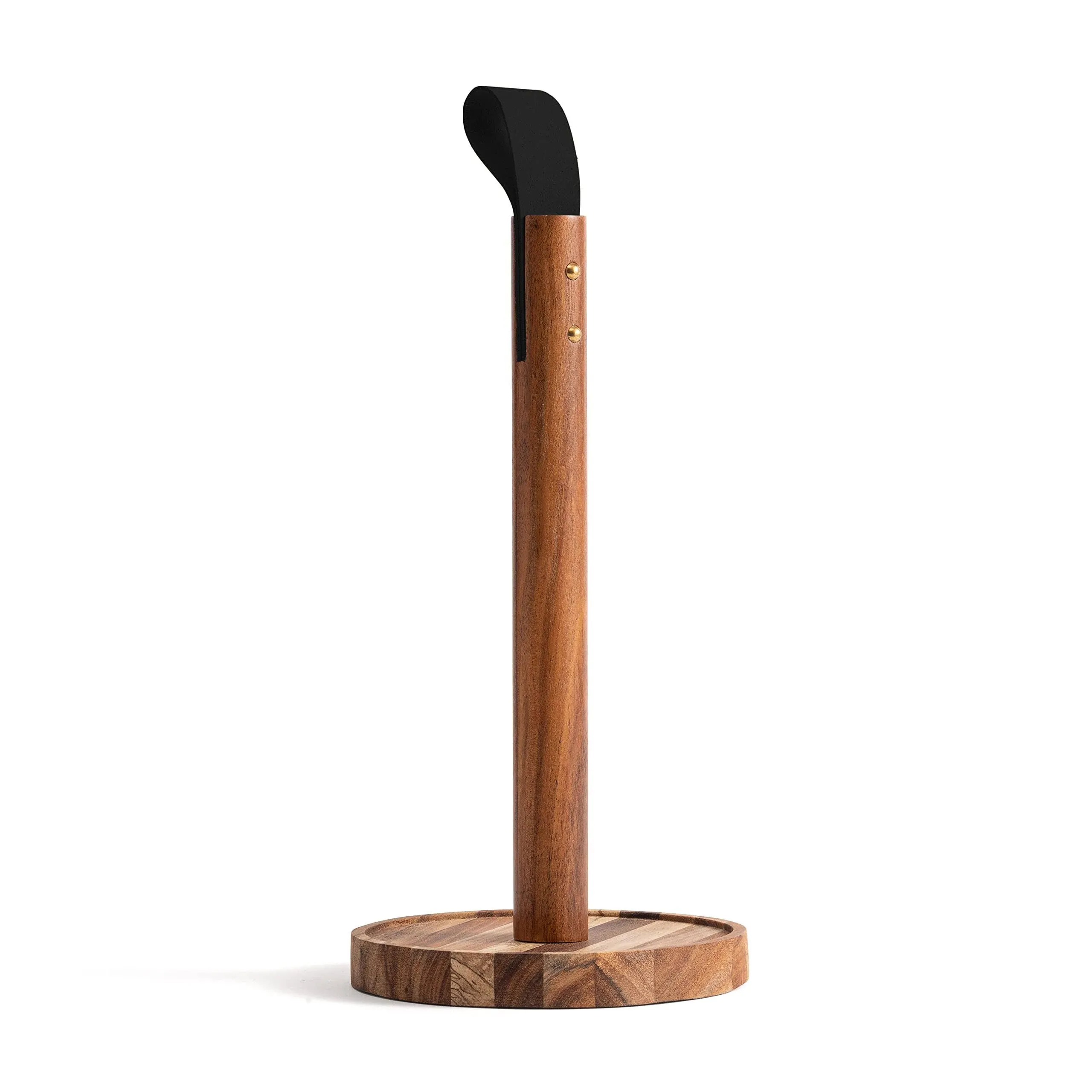 Acacia and Leather Paper Towel Stand