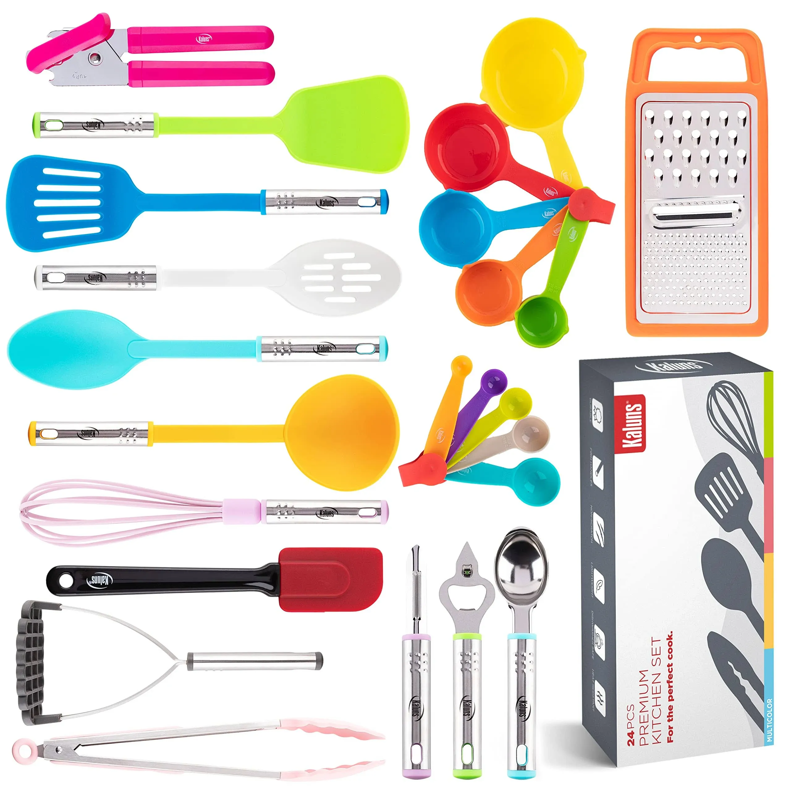 Kitchen Utensils Set, Cooking Utensil Set Kitchen Gadgets, Pots and Pans set Nonstick and Heat Resistant, 24 Pcs Nylon and Stainless Steel, Spatula Set, Apartment Essentials Kitchen Cookware Sets