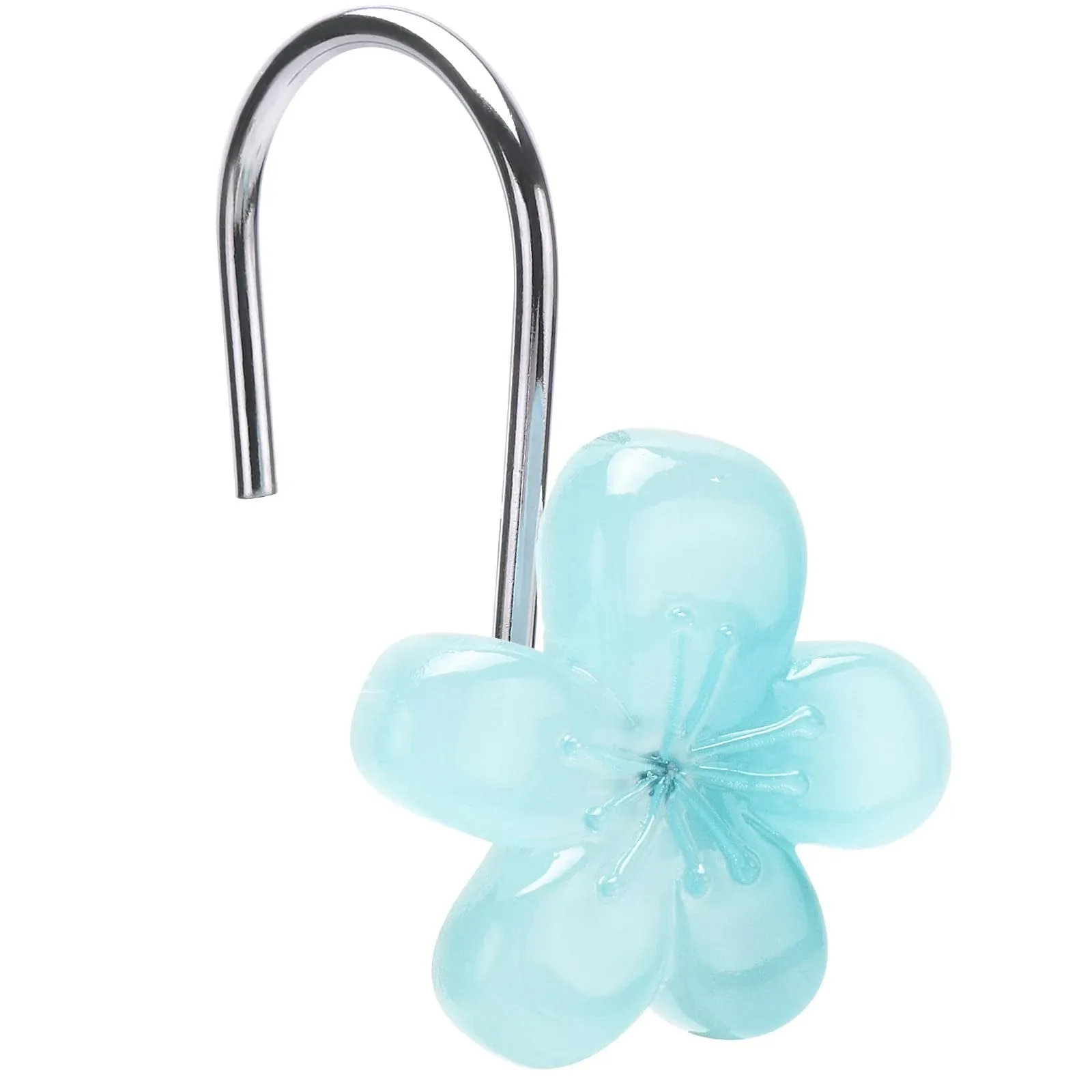 Flower Themed Shower Curtain Hooks, Glow in The Dark Bathroom Decor for Kids, Unique & Simple Look Decorative Shower Curtain Hangers, Cool Blue