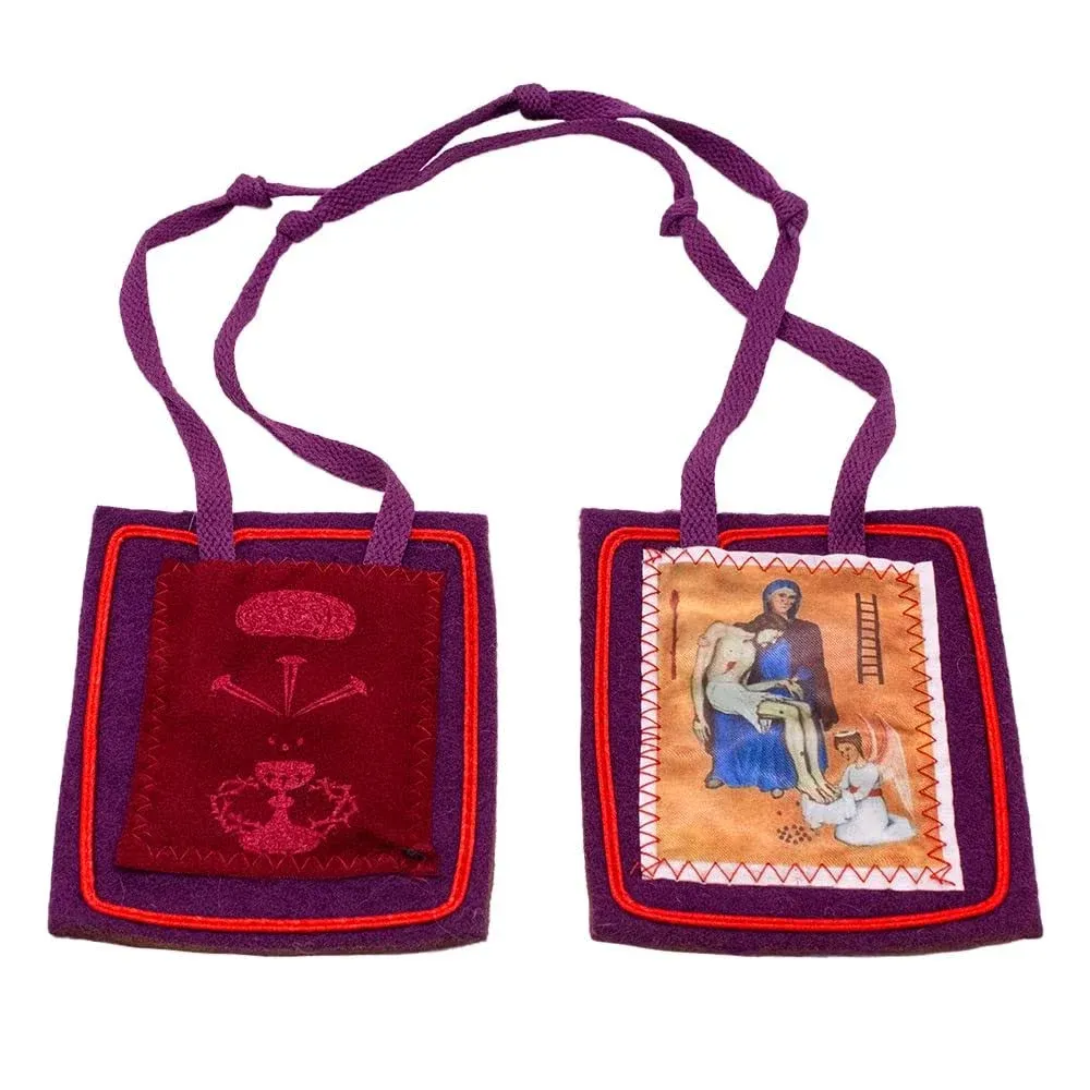 Purple Scapular Of Mariejulie Jahenny Made Of Wool Full Color Artwork Wear Or Di