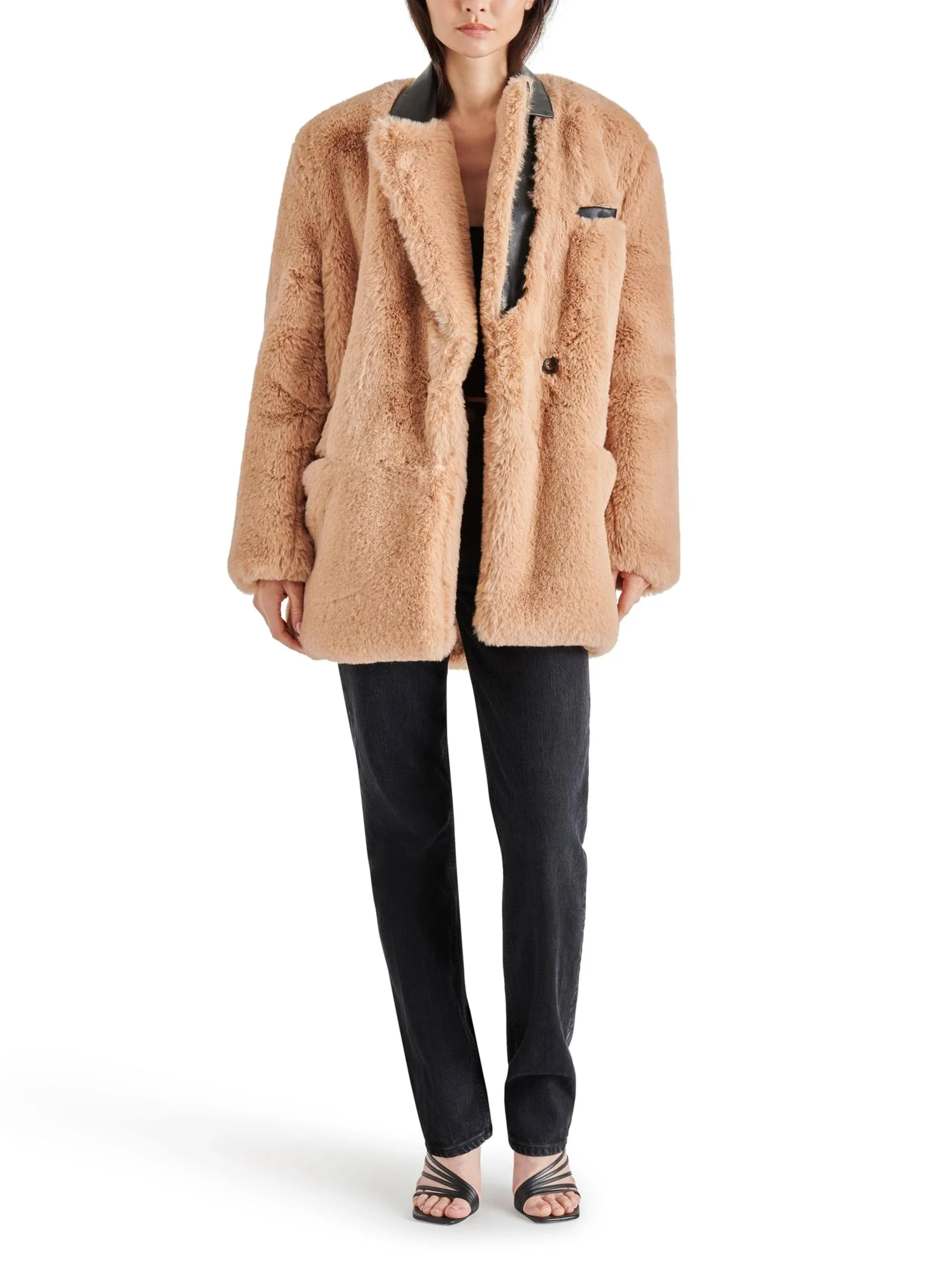 Steve Madden Myra Oversize Faux Fur Coat in Oatmeal