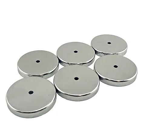 Master Magnetics Rb50cx6 Round Base Magnet Fastener with 0.197' Center Hole Chrome Plate, 2.04' Diameter, 0.302' Thick, 35 Pounds, Silver (Pack of 6)