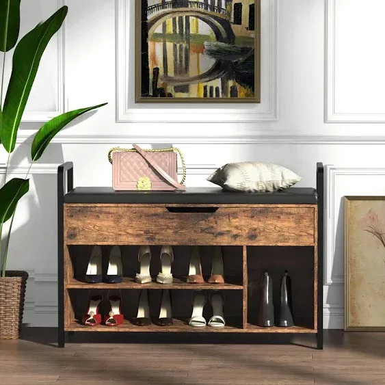 EasyCom Wooden Shoe Cabinet with Cushion