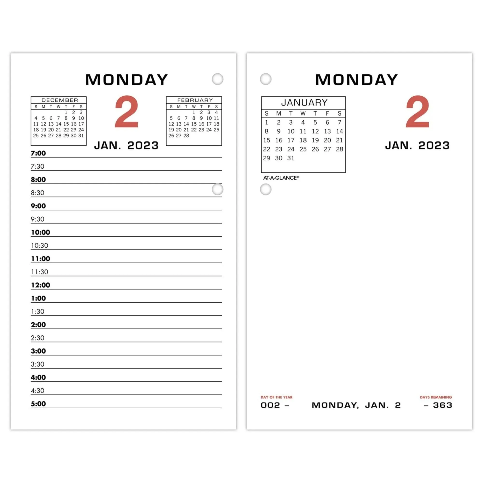 AT-A-GLANCE Two-Color Desk Calendar Refill, 3.5 x 6, White Sheets, 2023 (E01750)