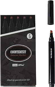 Counterfeit Money Bill Detector Pens, Markers - Detects Fake Currency - 5 Pack