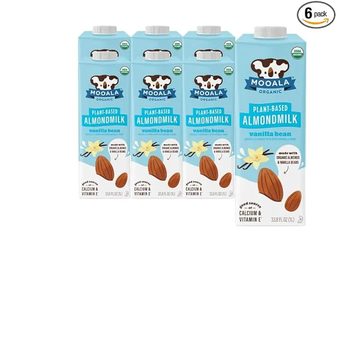 Mooala Organic Vanilla Bean Almondmilk, 33.8 oz (Pack of 6) Shelf-Stable, Non ...