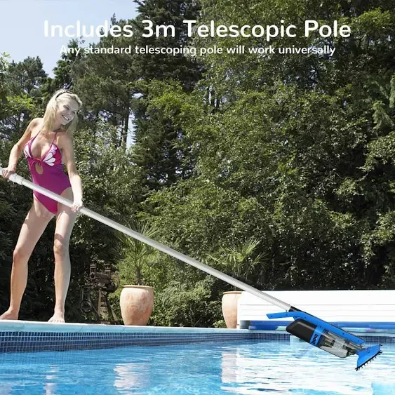 Cordless Pool Vacuum with Telescopic Pole, Handheld Rechargeable Pool Cleaner for Deep Cleaning with 60 Mins Runtime, Powerful Suction, Ideal for Pools, Spas and Hot Tub (Blue)