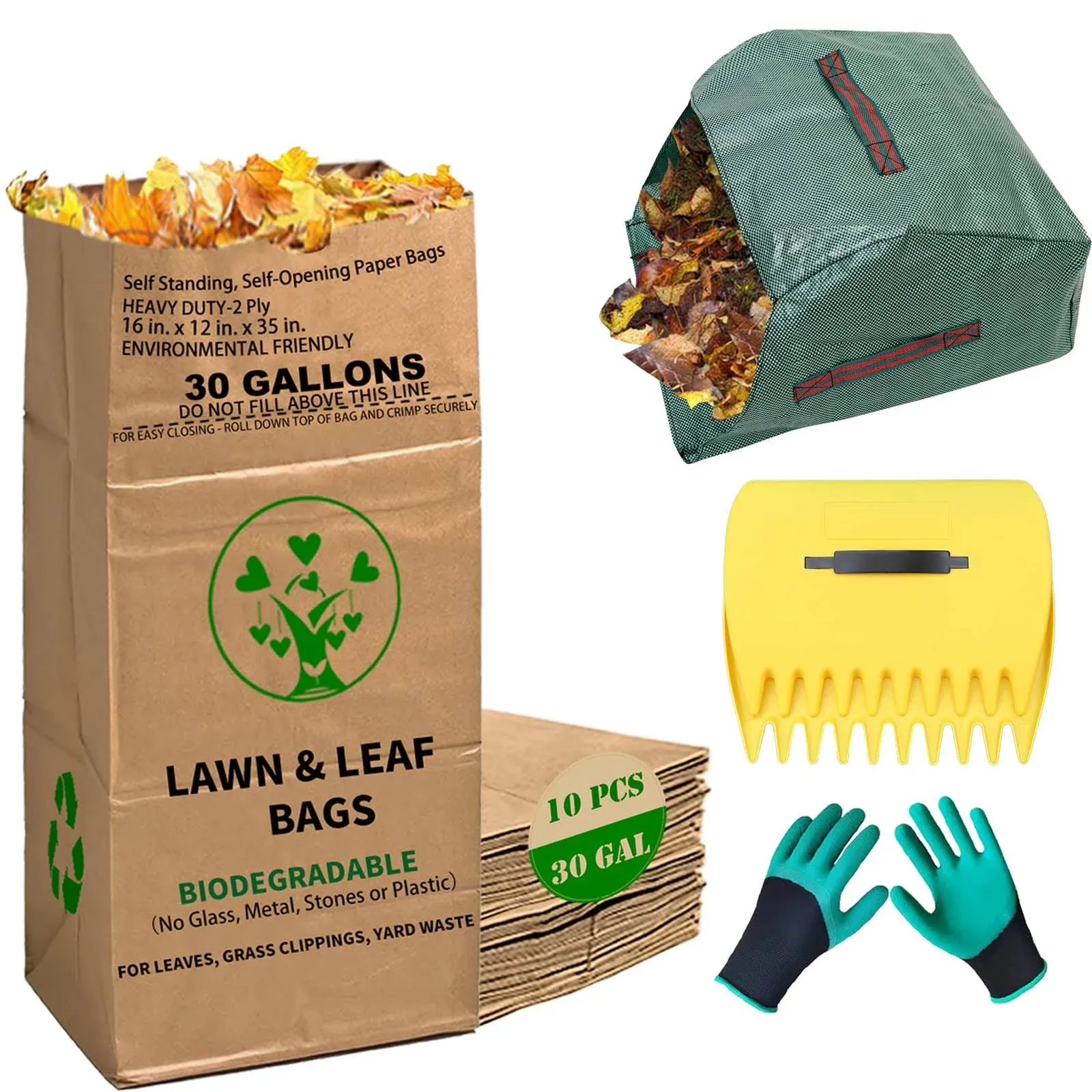 30 Gallon Heavy Duty Brown Paper Lawn and Leaf Bags with 22 GAL Dustpan-Type ...