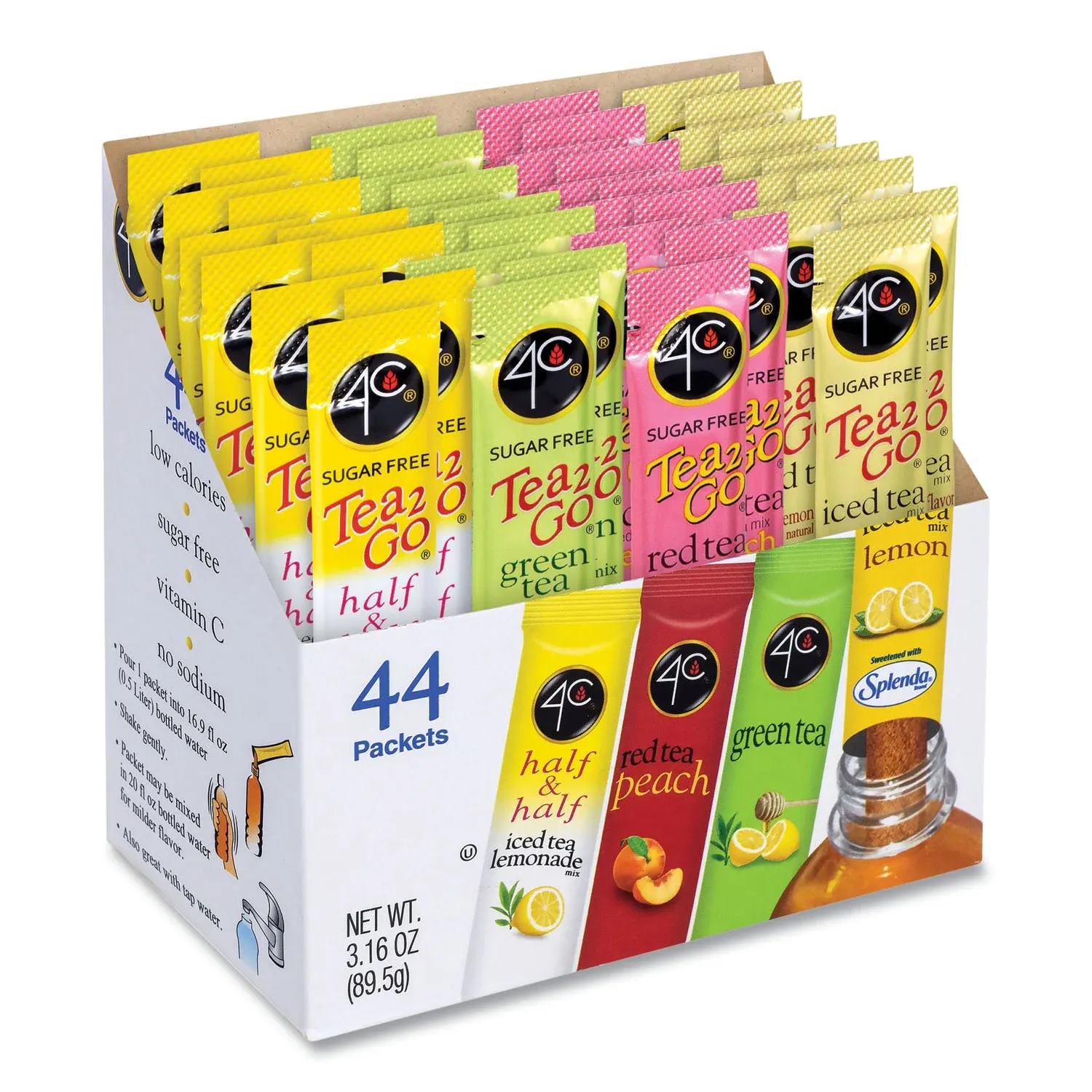 4C Tea 2 Go Iced Tea Mix, Sugar Free, Variety Pack - 44 packets, 3.16 oz