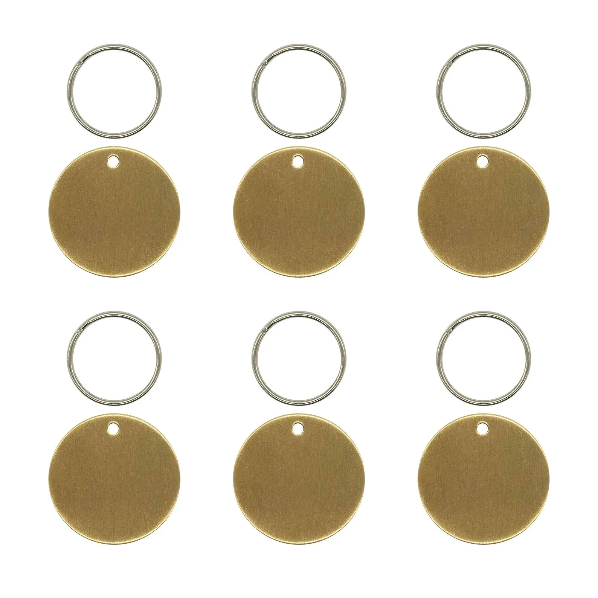 Blank Round Brass Tags Valve Tags 1.37 Diameter with Key Rings 10 Pack