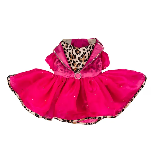 Doggy Parton Pink Apparel Leopard Notched Collar Gala Evening Pet Dress, Large