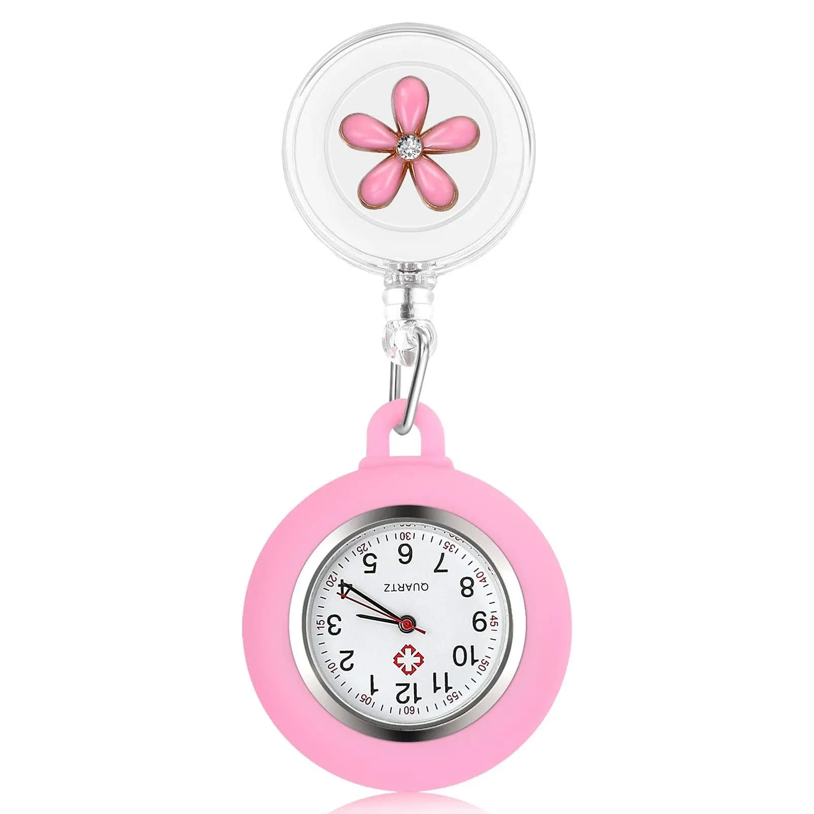 Hemobllo Retractable Nurse Watch Portable Pocket Watch Clip on Watch Cute Leaves ...