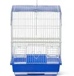 Flat Top Economy Parakeet and Small Bird Cage with White Wire Blue Plastic Ba...