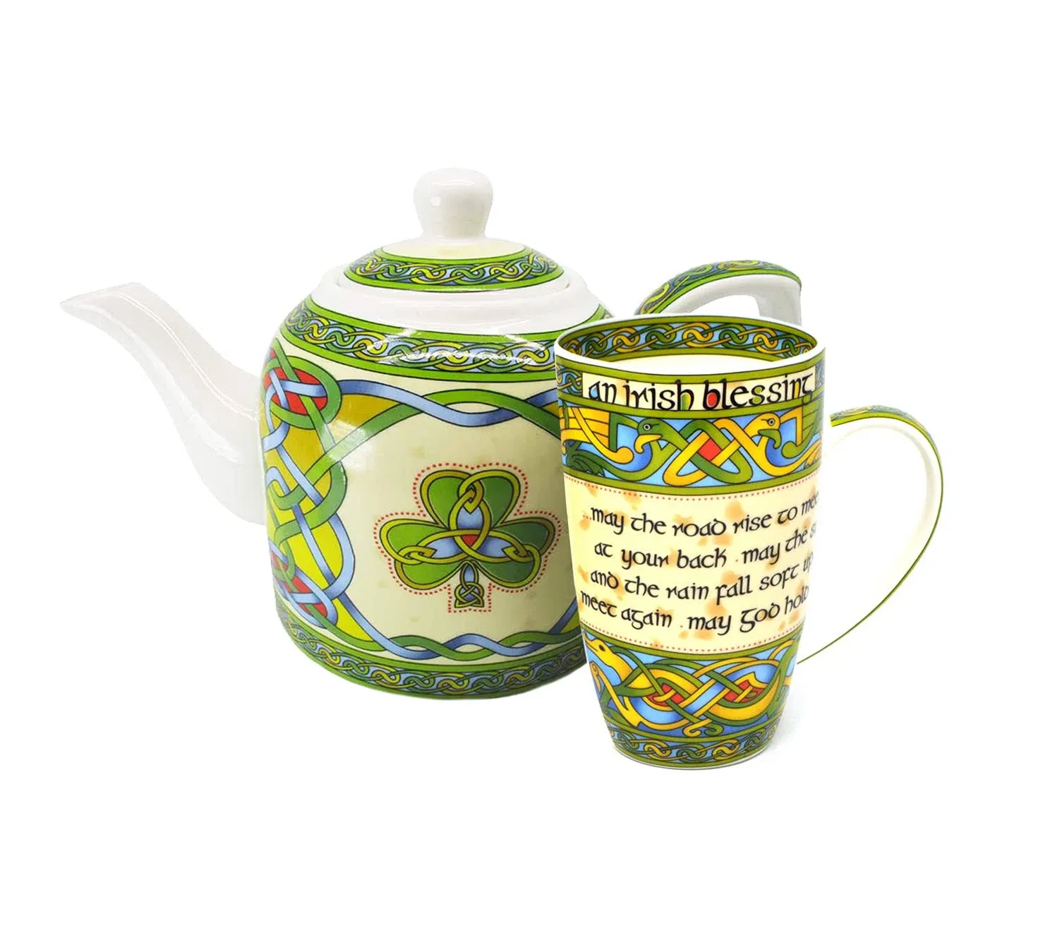 Royal Tara Shamrock Set of 1 Shamrock Porcelain Teapot & 1 Irish Blessing Tea Cup ...