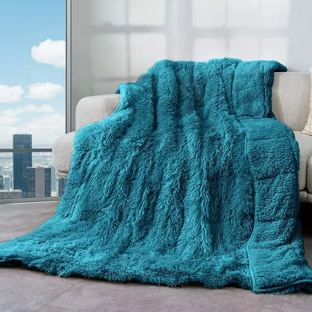 Uttermara Faux Fleece Weighted Blanket 15lbs for Adults, Gray Fluffy Super Soft Throw Blankets for Couch Sofa and Bed 48 inchx72 inch, Size: 15lbs;