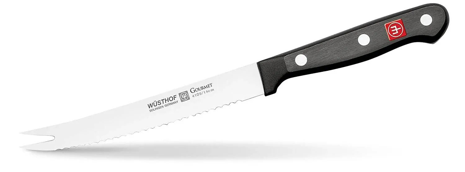 WÜSTHOF Gourmet Five Inch Tomato Knife | 5" Tomato Knife with Serrated Edge | Precise Laser Cut High Carbon Stainless Steel Serrated Utility Knife – Model