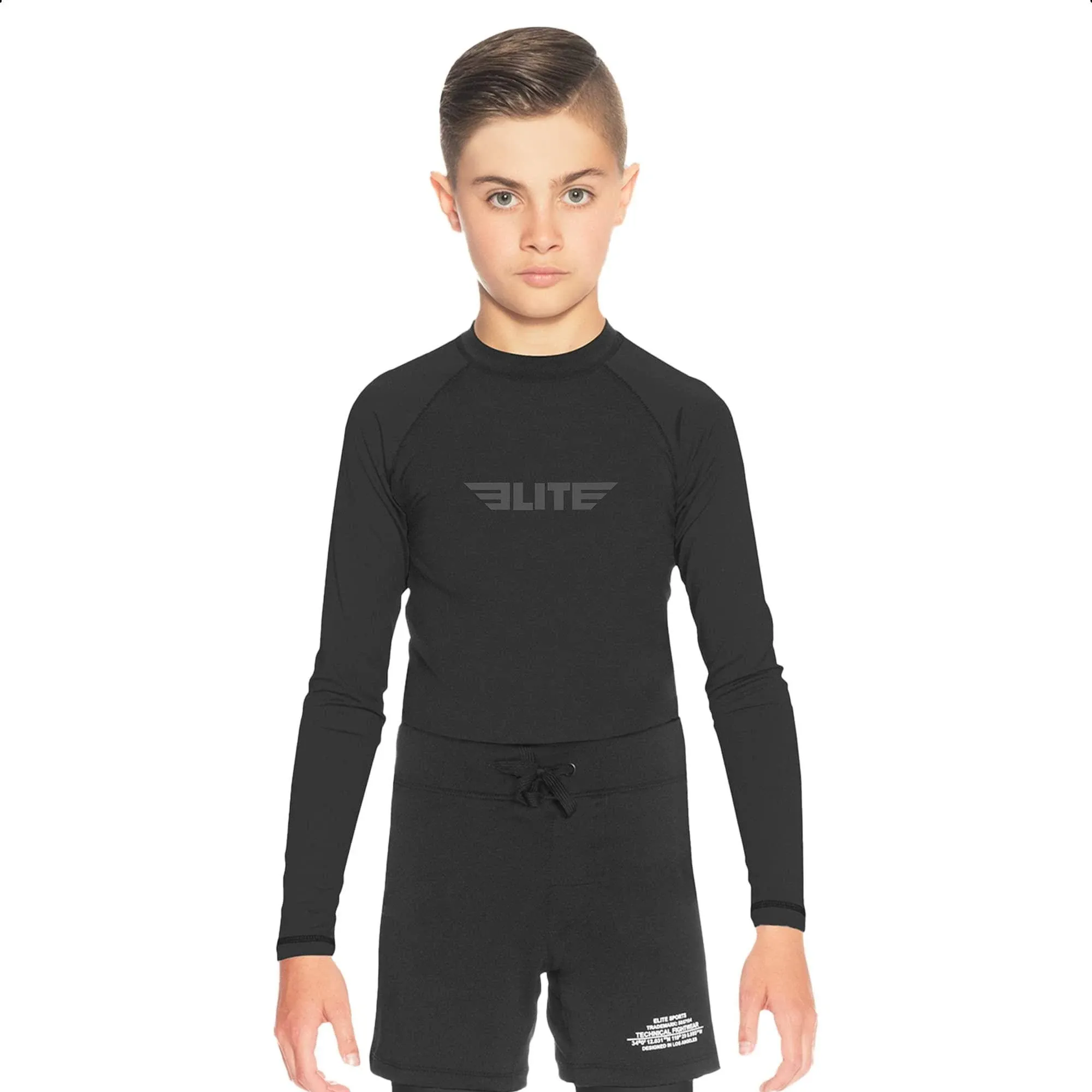 Kids' Standard Black Long Sleeve BJJ Rash Guard