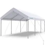 Quictent 10x20 ft Heavy Duty Car Canopy Galvanized Frame Carport Outdoor Party Tent Boat Shelter with 3 Reinforced Steel Cables - White