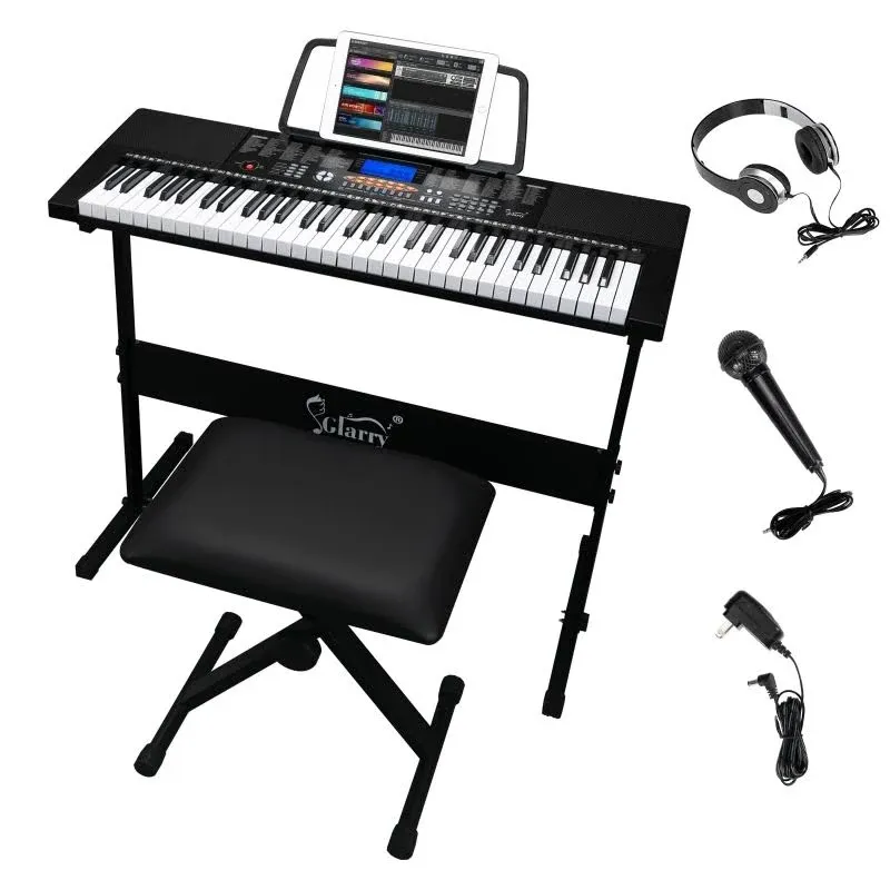 Glarry GEP-108 61-Key Portable Keyboard Set w/LCD Screen, Stand, Microphone - Glarrymusic