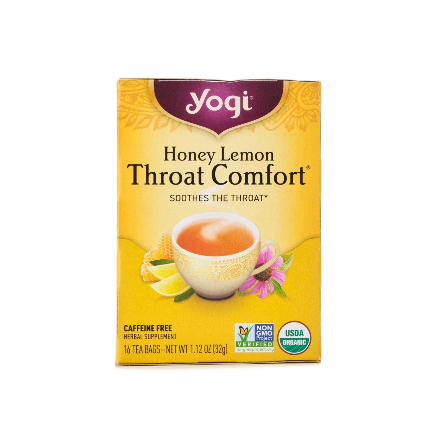 Yogi Herbal Supplement, Honey Lemon, Throat Comfort, Caffeine Free, Tea Bags - 16 tea bags, 1.12 oz