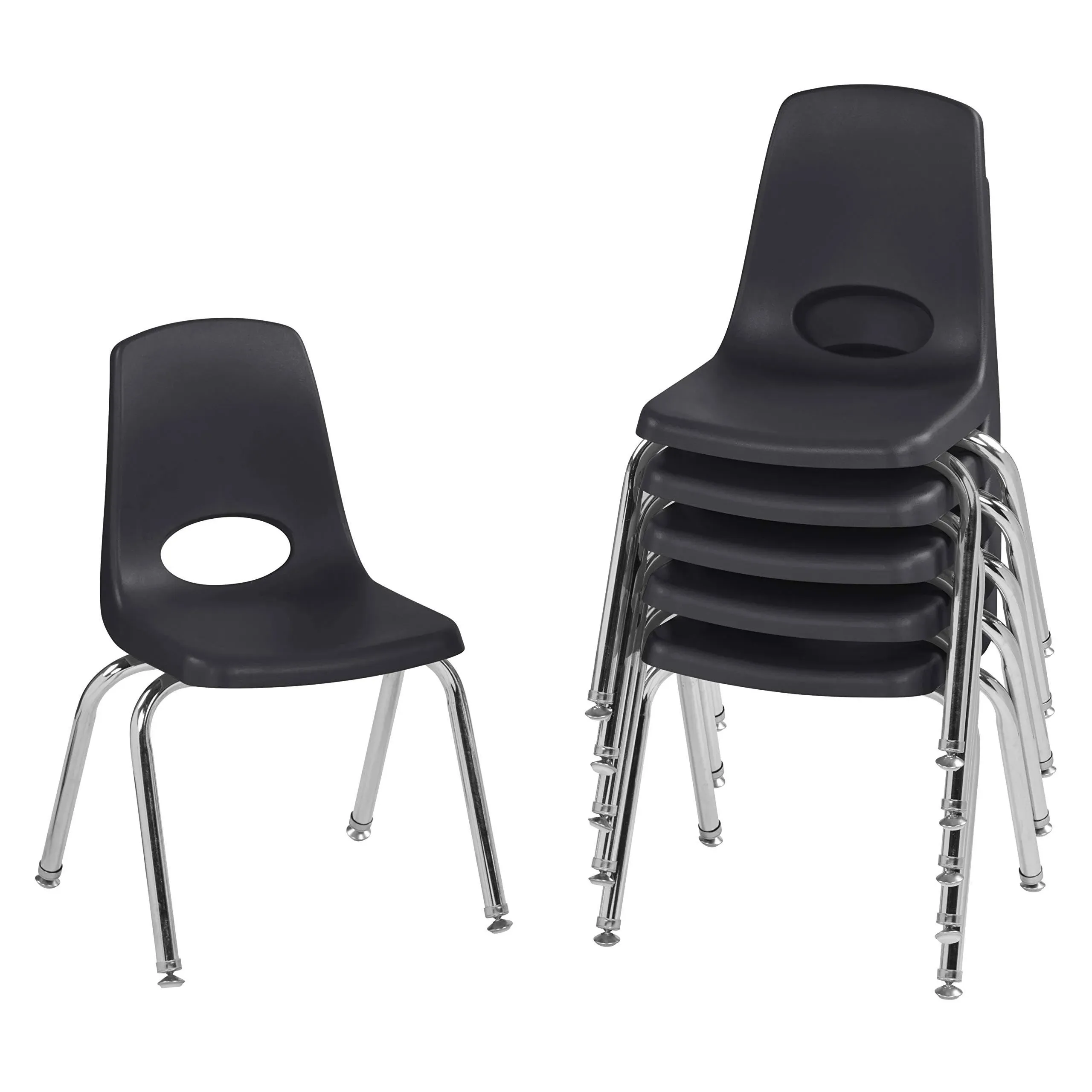 16in Black Stack Chair with Swivel Glides - 6 Pack by Factory Direct Partners