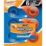 BIC Wite-Out Brand EZ Correct Correction Tape, White, 6 Count