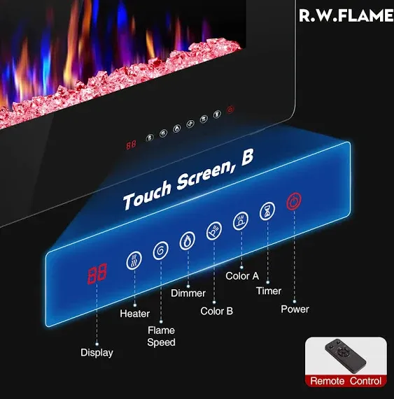 R.W.FLAME 68 inch Recessed and Wall Mounted Electric Fireplace, Ultra Thin and Low Noise,fit for 2 x 6 Stud, Remote Control with Timer,Touch Screen,a