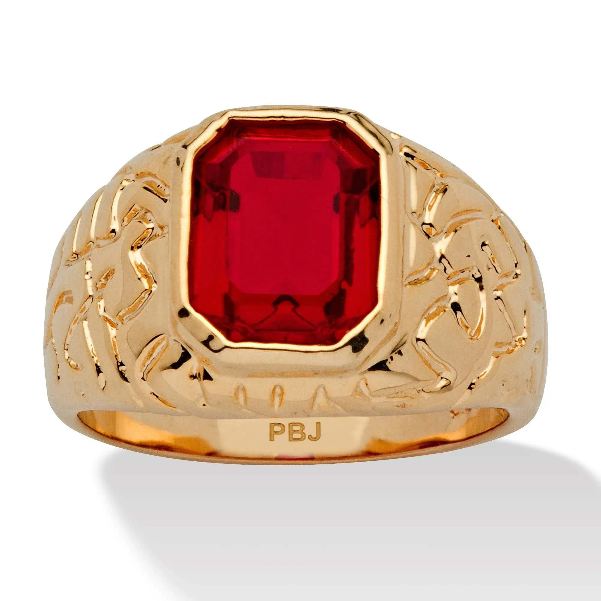 "PalmBeach Jewelry Men's Yellow Gold-plated Emerald Cut Simulated Red Ruby Nugget Style Ring Sizes 8-16"