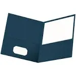 Oxford Twin-Pocket Folder, Embossed Leather Grain Paper, Dark Blue, 25/Box